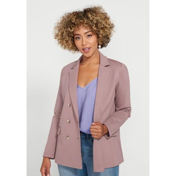 Betabrand Double Breasted Blazer Mauve Pink Size XXL Stretchy Office Career New - Picture 1 of 9